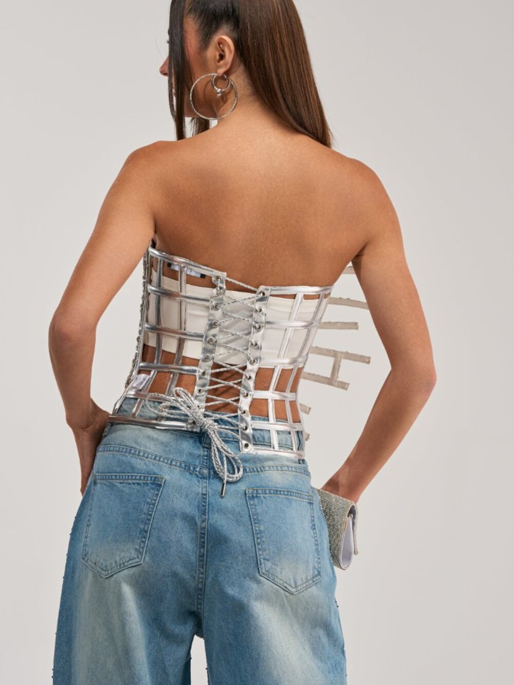 AKIRA MADE YA LOOK RHINESTONE CAGE CORSET Size XLXL